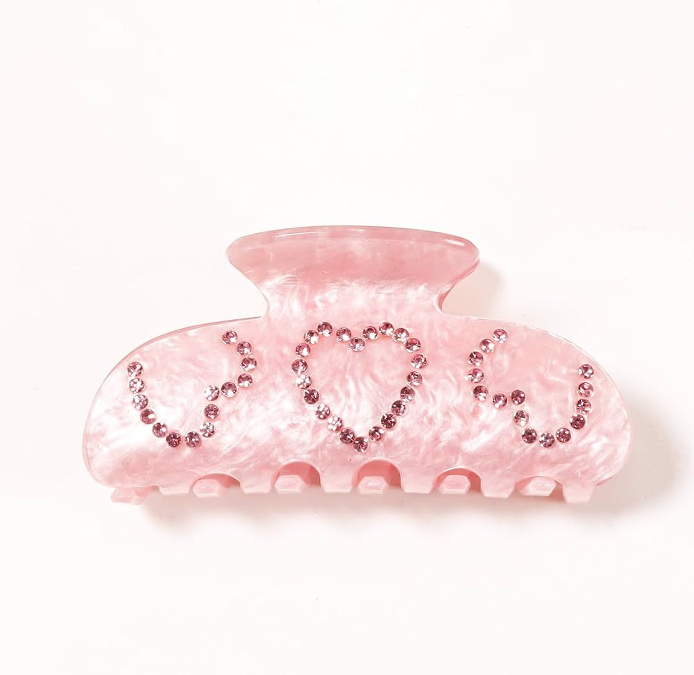 Pink Heart Rhinestone Hair Claw Clips, Large Decorative Hair Clips for Women, Valentine's Day Hai... | Amazon (US)