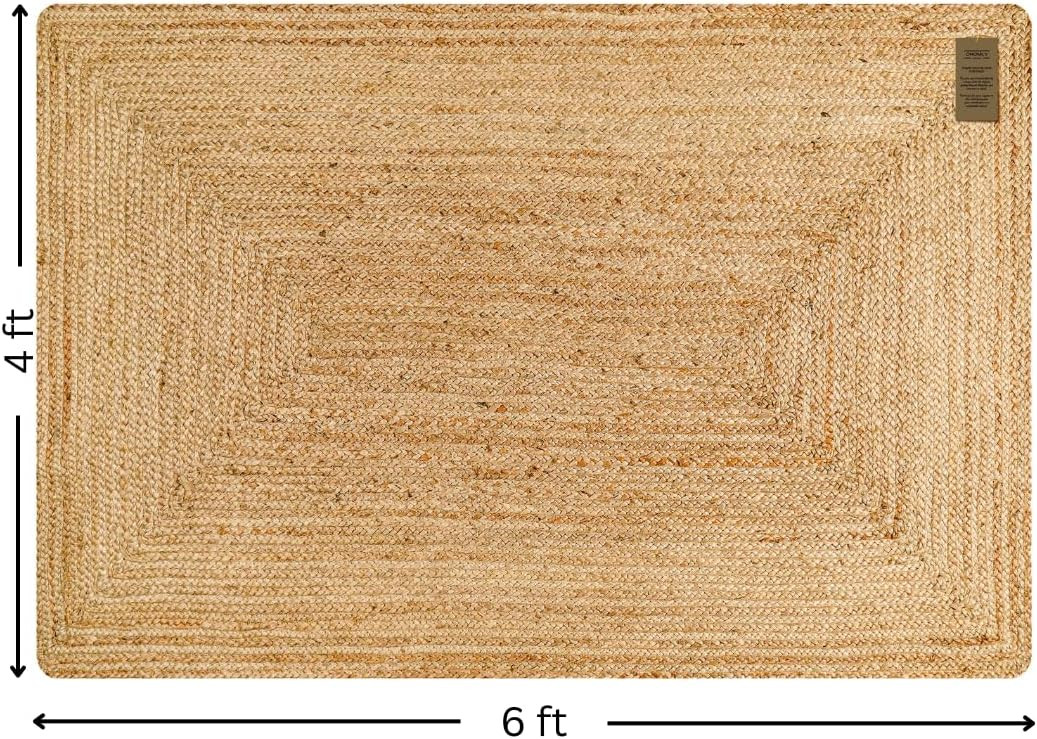 Handcrafted Jute Braided Rug 4x6 Feet - 100% Natural Jute Area Rug - Rustic Farmhouse Boho Accent... | Amazon (US)