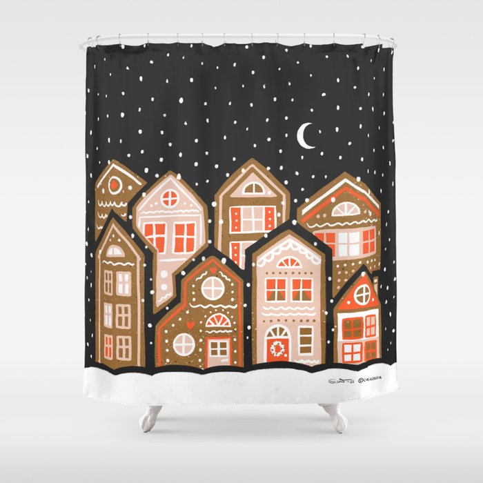Gingerbread Christmas Town Shower Curtain | Society6