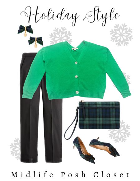 Holiday Style - this green fuzzy cardigan with rhinestone buttons  makes for the perfect holiday outfit. 🎄❤️

Christmas Outfit / Midlife Women / Over 40 / Over 50

#LTKHoliday #LTKSeasonal #LTKunder50