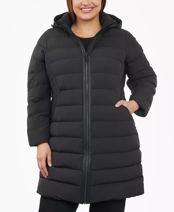 Women's Plus Size Hooded Faux-Leather-Trim Puffer Coat | Macy's