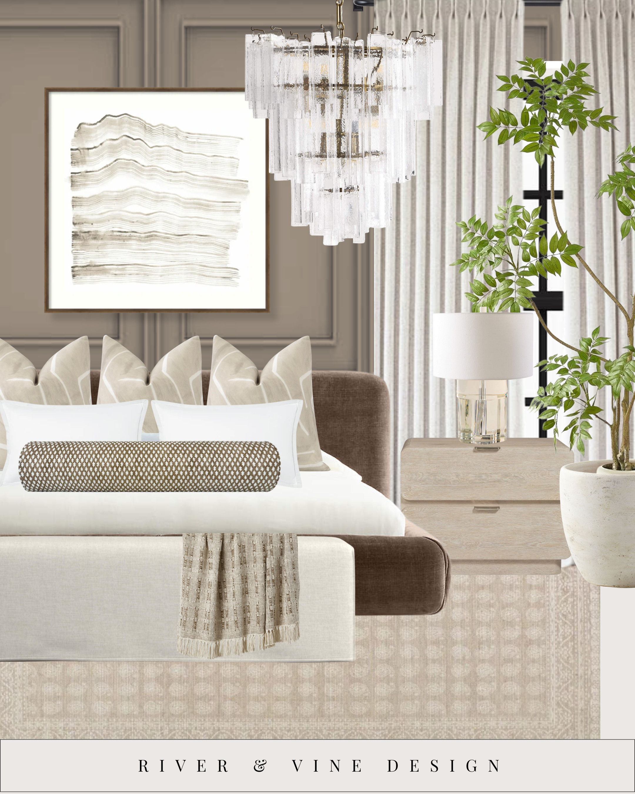 ✨ Elevated Bedroom Edit ✨
Designing a bedroom that feels calm and luxe is all about restraint — fewer pieces, better pieces.

This look layers:
• Tailored bedding (crisp white always feels intentional)
• A sculptural chandelier as the statement moment
• Warm neutral pillows + a patterned bolster for texture
• Soft drapery that instantly makes the room feel high-end

The result? A space that feels like a boutique hotel… but lived in by you.

If your bedroom feels “almost there,” upgrading lighting, pillows, and nightstands will change everything — no renovation required.

Tap to shop every piece and recreate this elevated, collected look. 🤎

bedroom moodboard, neutral bedroom design, affordable luxury, designer bedroom styling, shop the look, River & Vine Design 

 #LTKHome