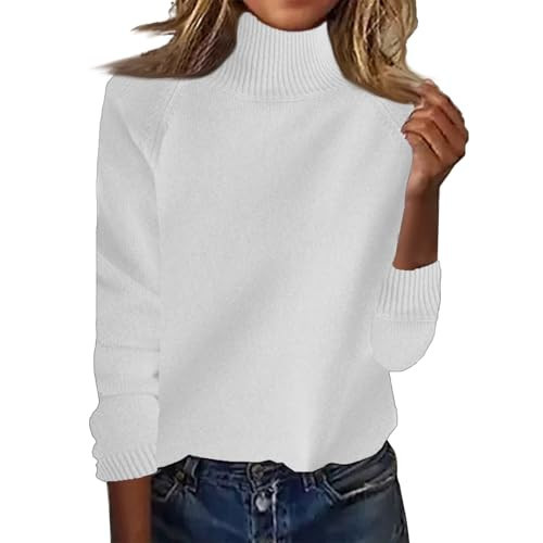 Woman Sweaters for Fall, Fashion Thickened High Standing Neck Loose Plunging Sleeve Bottom Shirt Top Oversized Sweater Warm Women Cute Sweaters Fall Casual (M, White) | Amazon (US)