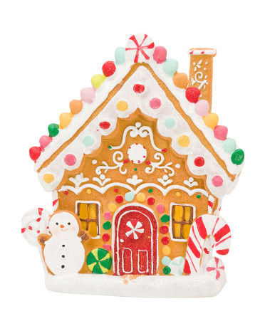 9.5in Led Lit Gingerbread House With Cookie Snowman | TJ Maxx