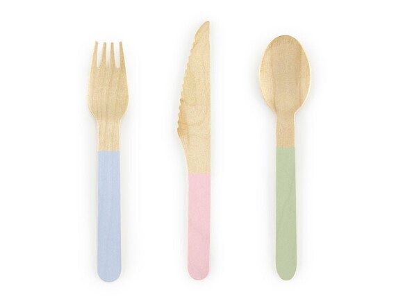 Pastel Wooden Cutlery Mix of 18 Pink Blue and Green Wooden | Etsy | Etsy (US)