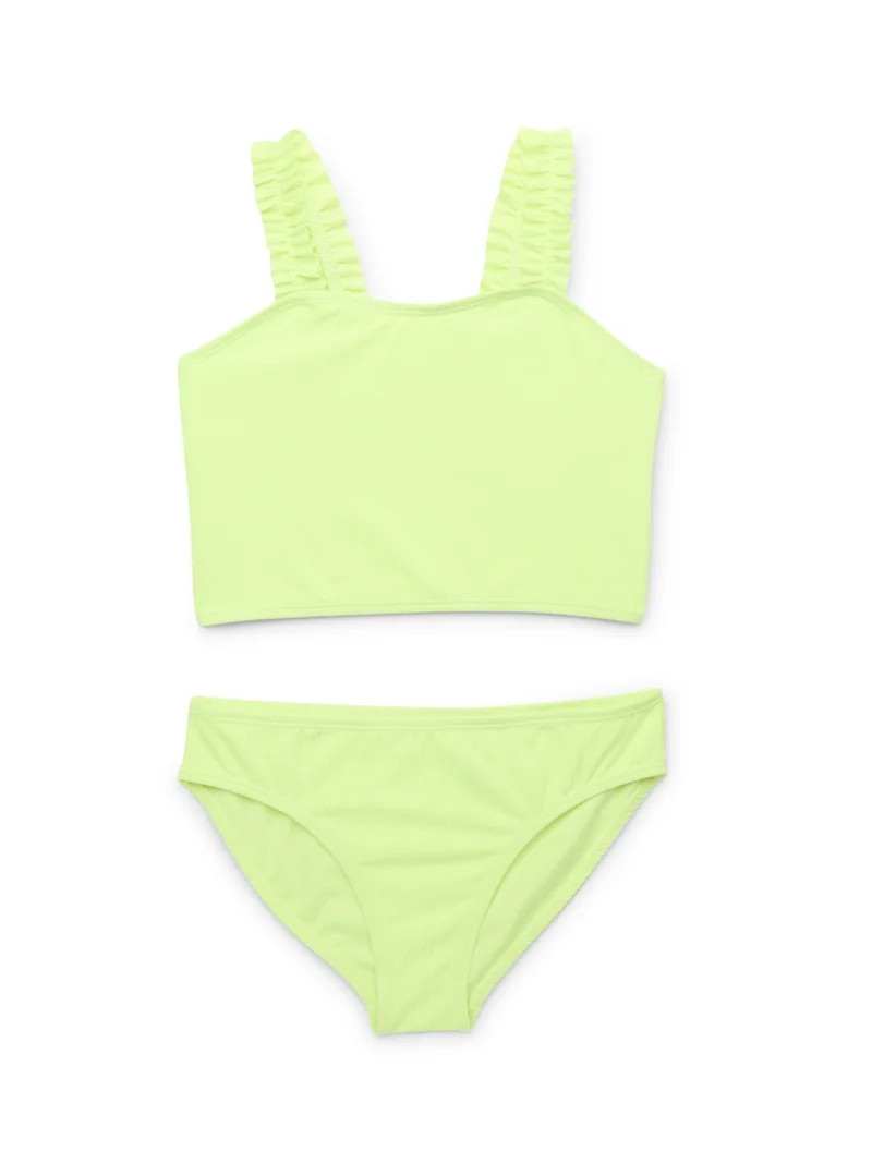 Wonder Nation Girls 2-Piece Ribbed Tankini Swimsuit with UPF50+, Sizes 4-18 - Walmart.com | Walmart (US)