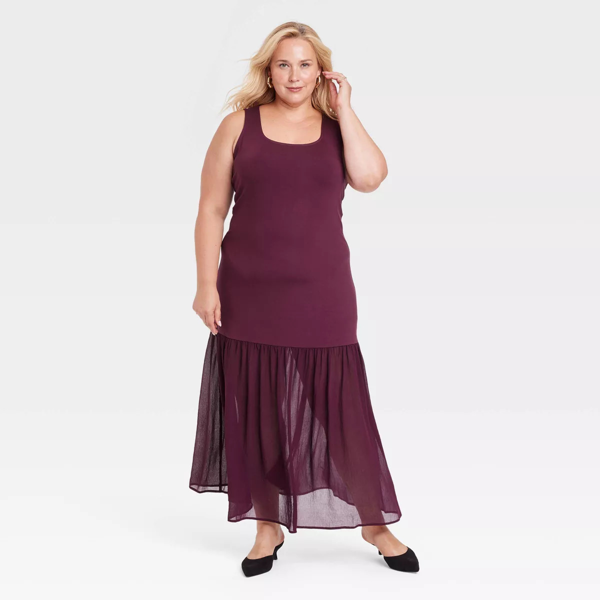 Women's Drop Tier Maxi Dress - A New Day™ Burgundy 1X | Target