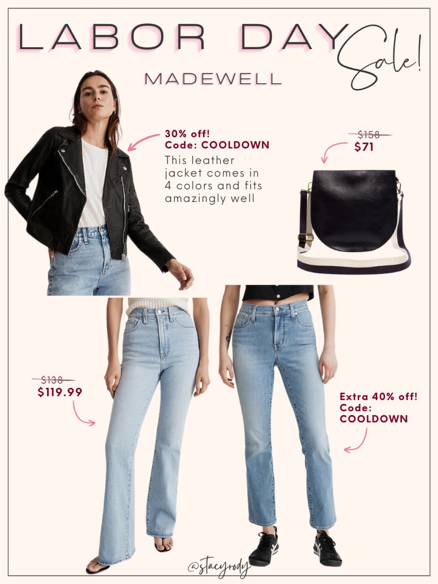 Madewell 30% Labor Day sale 
I love love love the way this leather jacket 
Denim jeans 
Crossbody bags 

#LTKsalealert #LTKunder100 #LTKSale