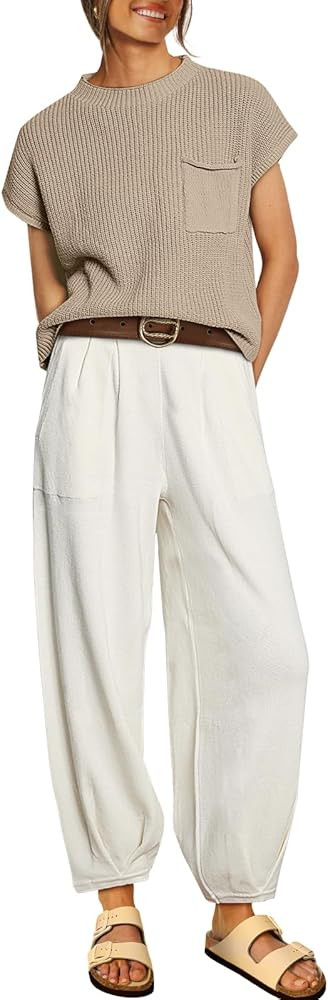 2 Piece Outfits For Women Trendy Lounge Sets Cozy Knit Sweater Short Sleeve Fashion Loungewear Se... | Amazon (US)