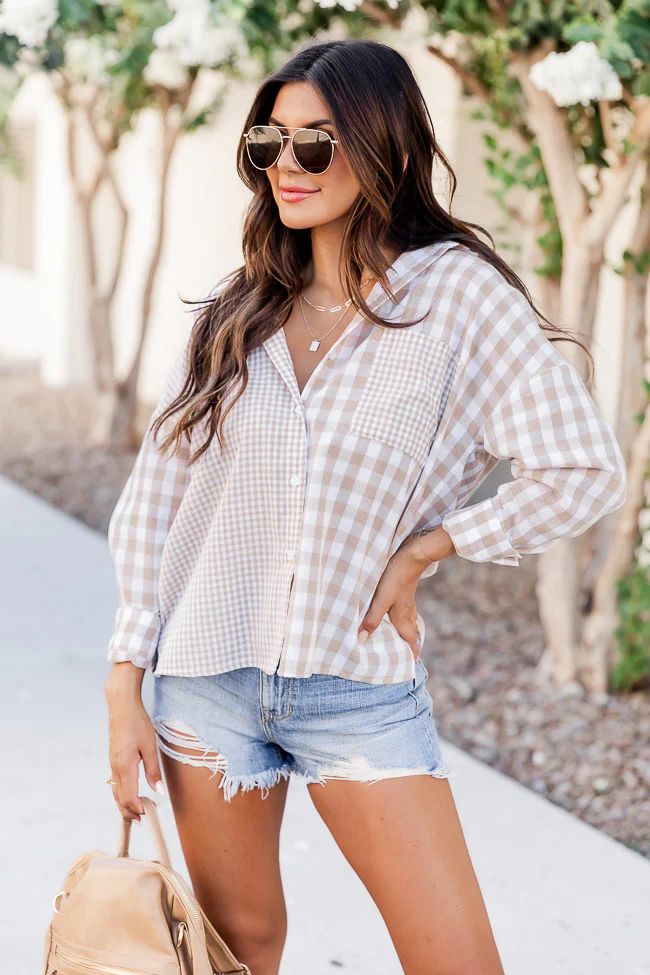 Sky Full of Stars Beige Gingham and Plaid Button Front Shirt | Pink Lily