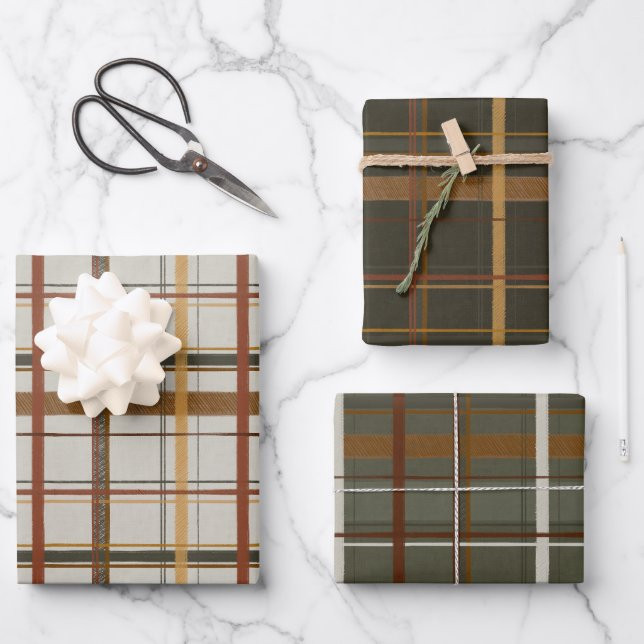 Christmas Collection | Plaids Green, Cream, Tan Wrapping Paper Sheets | Zazzle | Zazzle
