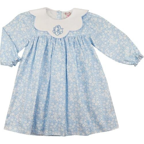 Blue And White Floral Scalloped Collar Dress - Shipping Late October | Cecil and Lou