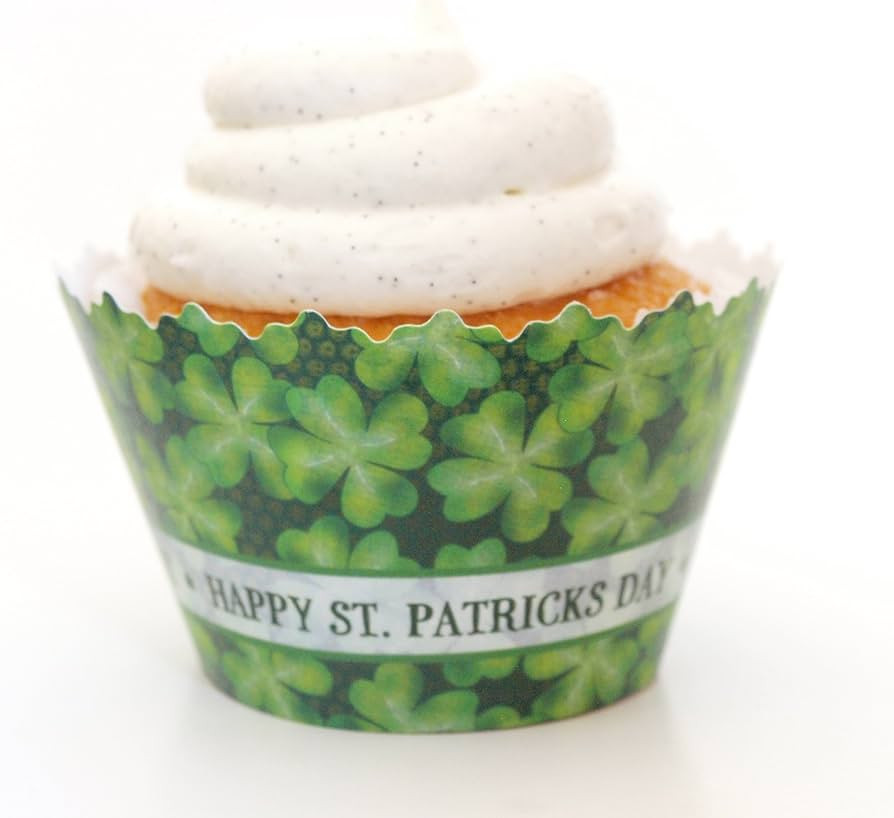 Happy St Patricks Day Green 4 Leaf Clover ADJUSTABLE Cupcake Wrappers - Set of 12 - Luck of the I... | Amazon (US)