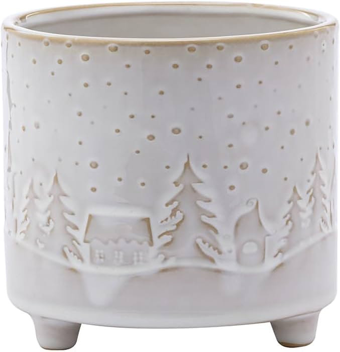 Napco Country Winter Snow Scene - 4 Inch Distressed White Ceramic Standing Indoor or Outdoor Plan... | Amazon (US)