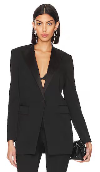 Sofia Satin Blazer in Black | Revolve Clothing (Global)