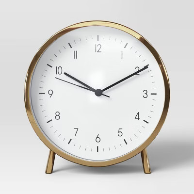 6" Mantle Clock with Alarm Brass - Threshold™: Modern White Face, Table & Desk Timepiece | Target
