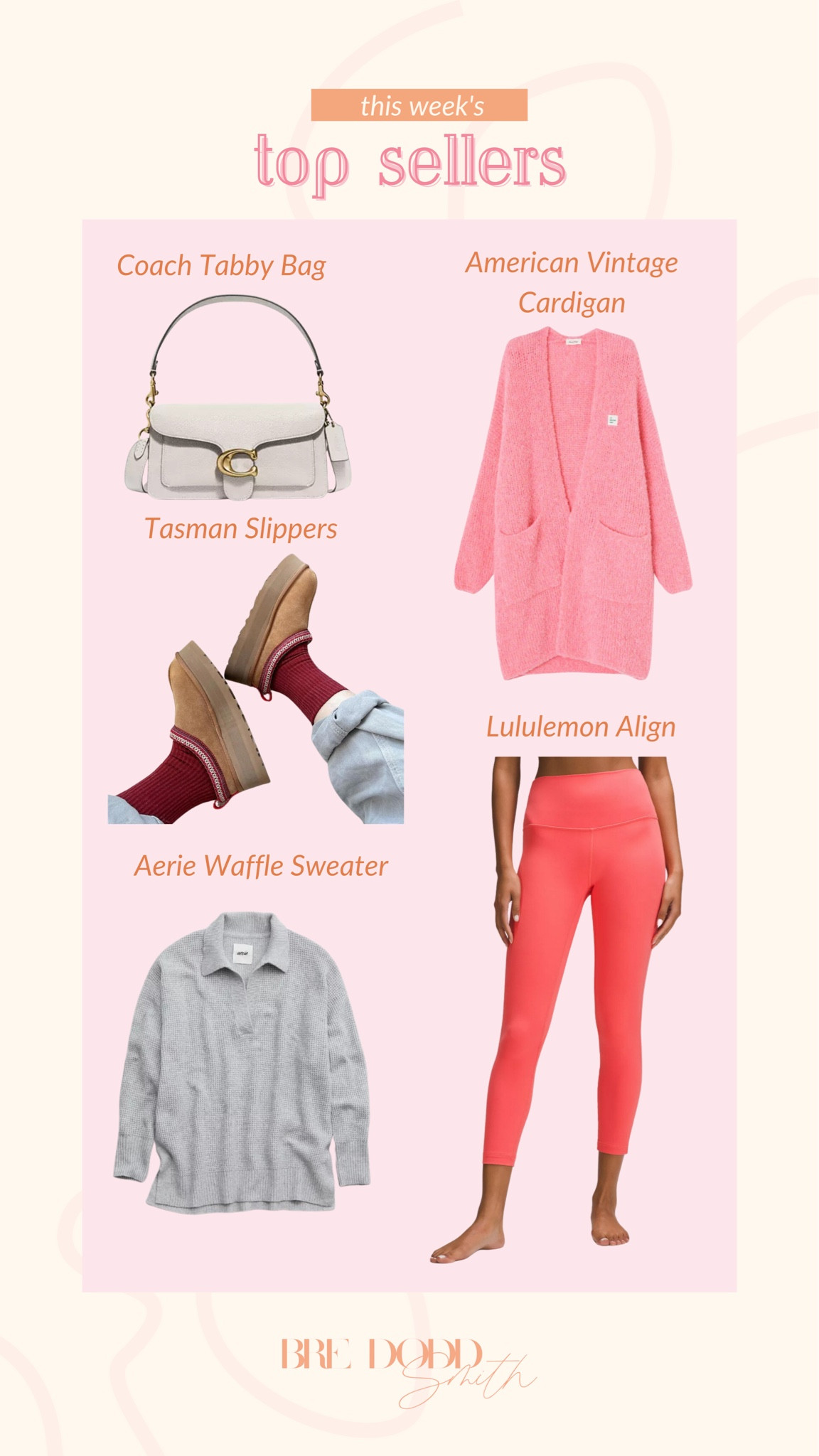 Rounding up this weeks to sellers! 

Weekly favorites, Tasman slippers, coach tabby shoulder bag, lululemon, lululemon align leggings, aerie waffle sweater, American vintage cardigan 

#LTKSeasonal #LTKstyletip