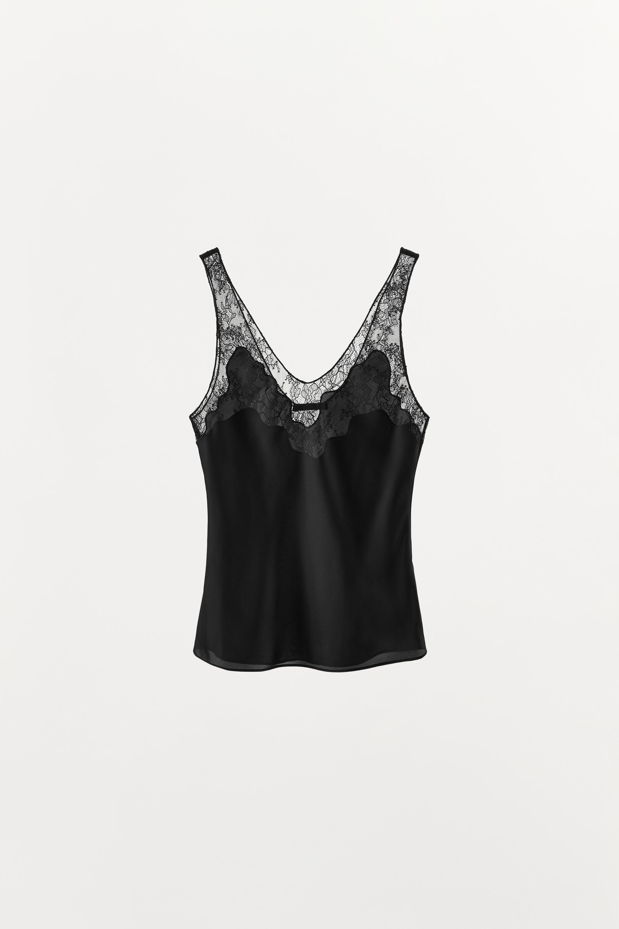 ZARA WOMAN COLLECTION. Round-neck, sleeveless top with matching lace appliqu\u00e9. Satin fabric ... | Zara US