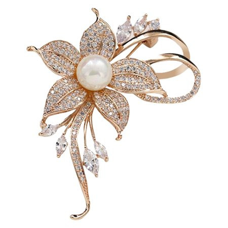 Hjktuzi Crystal Pearl Flower Brooch Fashion Beautiful Artificial Rhinestone Flower Brooch Suitable For Party Dance Wedding Banquet Elegant Ladies Girls | Walmart (US)
