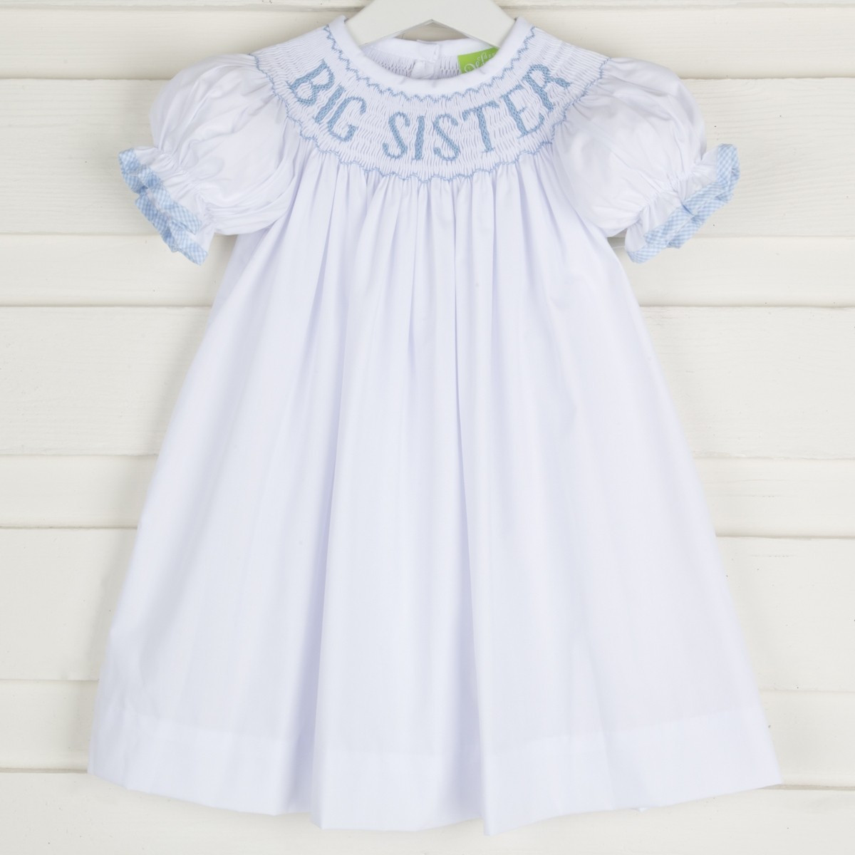 Light Blue Big Sister Smocked Bishop White | Classic Whimsy