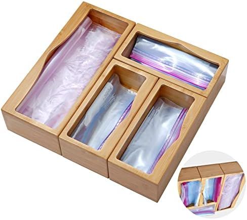 Bamboo Ziplock Bag Storage Organizer for Drawer，Food Storage Bag Organizer and Dispenser Compatible  | Amazon (US)