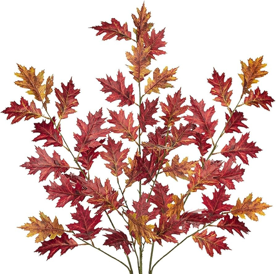 Artificial Fall Oak Leaves Stems 43.3" Fake Autumn Silk Leaf Branches 3Pcs Faux Tall Stems for Ho... | Amazon (US)
