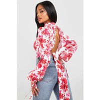 Womens Woven Floral Tie Back Top - Red - 12 | boohoo (US & Canada)