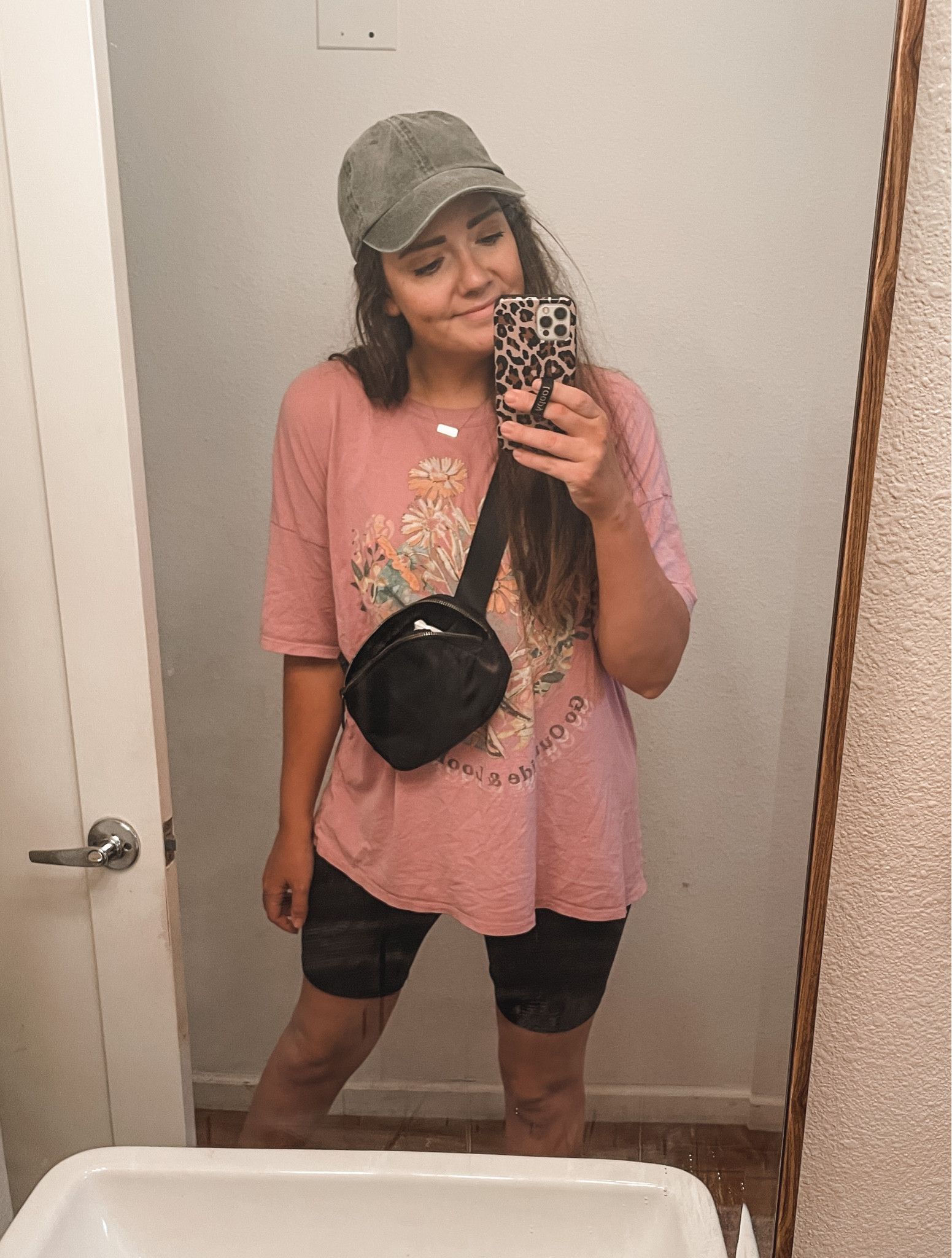 OOTD for a mom walk with friends. So good for the soul!! These bike shorts are my favorites! I love the longer inseam and they are the perfect compression! And of course my beloved belt bag. Mama must have. Holds all the things! 

#LTKunder50 #LTKsalealert #LTKunder100