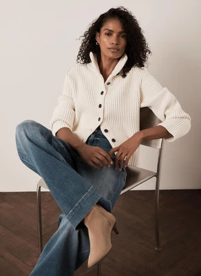 White Ribbed Knit Jacket | Mint Velvet