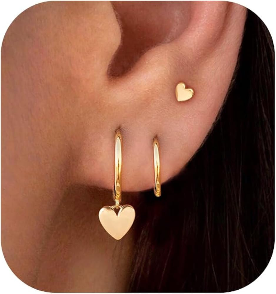 PRTGL 3Pairs Hoop Earrings - Trendy 14k Gold/White Gold Plated Pearl Butterfly Moon Heart Four Le... | Amazon (CA)