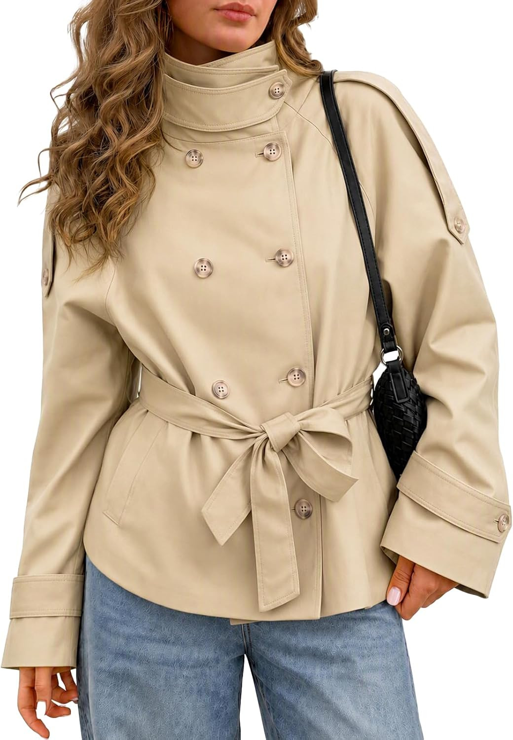 Cicy Bell Womens Short Trench Coats Double Breasted Casual Belt Fall Jacket | Amazon (US)