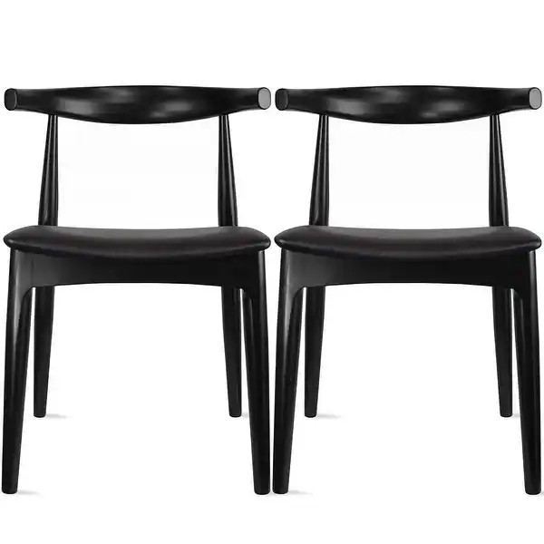 Set of 2 Kennedy Elbow Chairs Farmhouse Wooden Dining Chairs With PU Leather Cushion Seat, Modern Ac | Bed Bath & Beyond