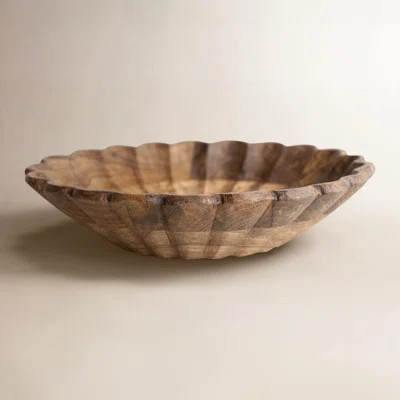 Formentera Boho Carved Wood Bowl With Scalloped Edge | Wayfair North America