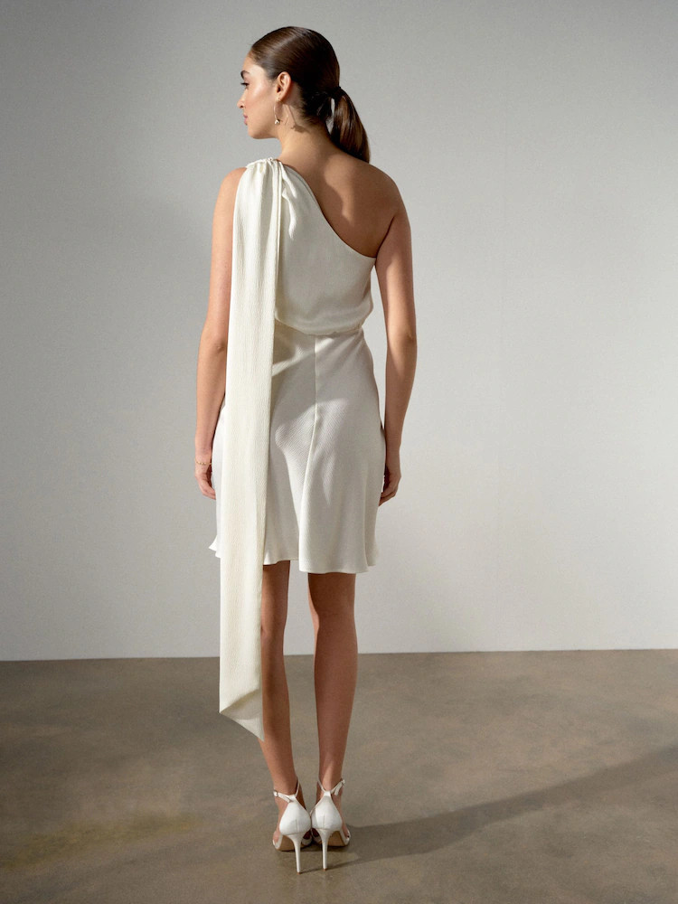 Buy White Textured Satin One Shoulder Mini Dress from Next Ireland | Next EU