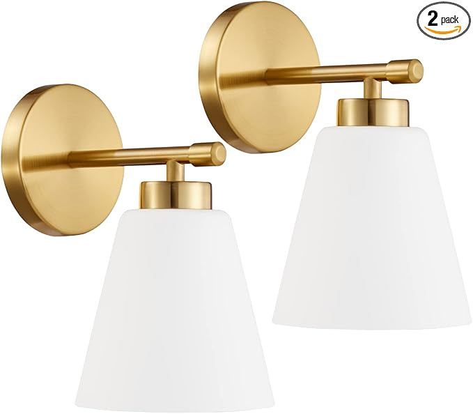 Hamilyeah Gold Sconces Wall Lighting Set of Two with Frosted Glass Shade, Industrial Bathroom Lig... | Amazon (US)