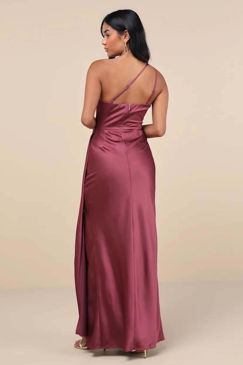 Signature Elegance Mauve Purple Satin One-Shoulder Maxi Dress | Lulus