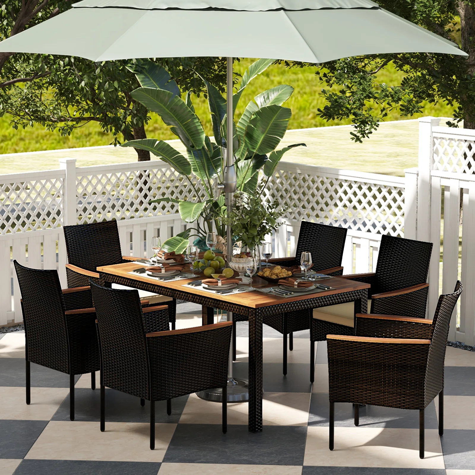 Red Barrel Studio® Kristain 6 - Person Rectangular Outdoor Dining Set with Cushions & Reviews | ... | Wayfair North America