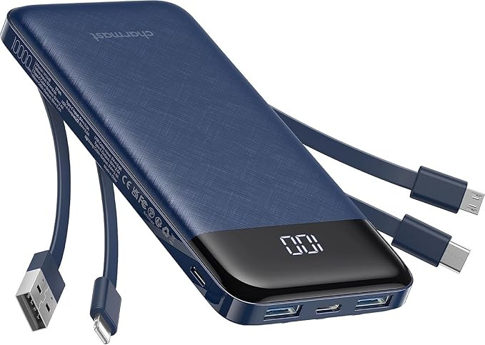 charmast Portable Charger with Built in Cables, Power Bank with Cords Wires, Slim 10000mAh Travel... | Amazon (US)