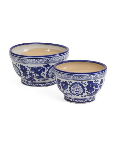 2pc 9in 11in chinoiserie ceramic bowl planters | TJ Maxx