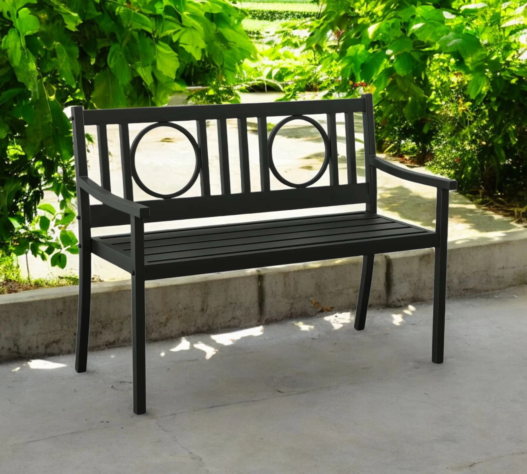 45" Black Metal Geometric Back Garden Patio Bench | Shop Simon