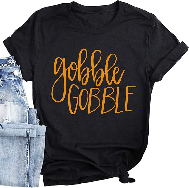 Gobble Gobble Shirt for Women Thanksgiving T-Shirts Short Sleeve Cute Graphic Letter Print Funny ... | Amazon (US)