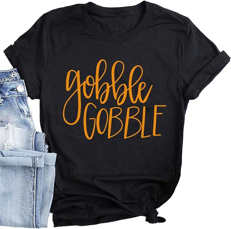 Gobble Gobble Shirt for Women Thanksgiving T-Shirts Short Sleeve Cute Graphic Letter Print Funny ... | Amazon (US)