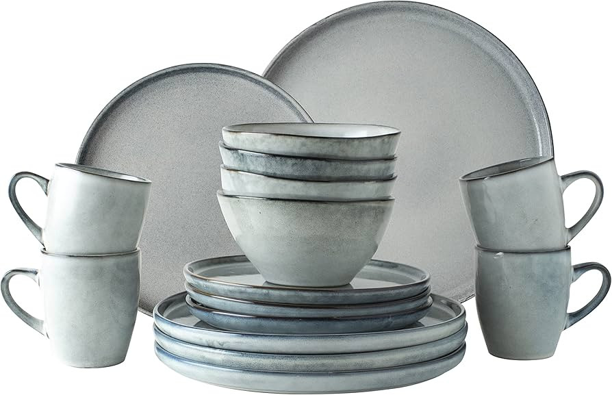 Dutch Rose Amsterdam Serenity 16 Piece Dinnerware Set, Full Sized Plates, Dinner Plates, Bowls, C... | Amazon (US)