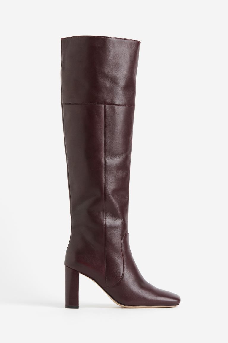 Knee-high Leather Boots - Dark red - Ladies | H&M US | H&M (US + CA)