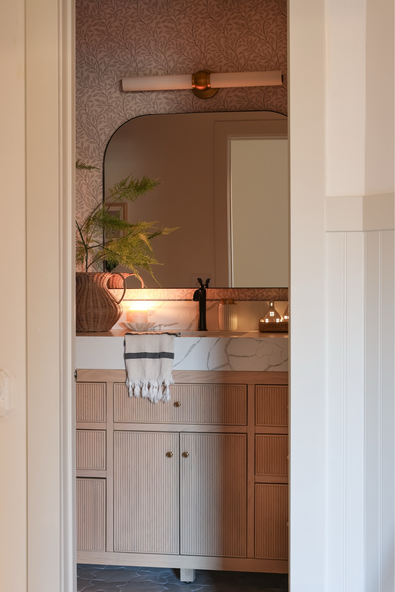 Vanity: Sonoma Oak Wood 48” with a 5” thick Calacatta Laza countertop, from Willow Bath & Vanity. Code: Christina10 for 10% off. 

Wallpaper: Folgia in beige by Artza & Co Ca

Tile: Porto Cross and Porto Star 6x6 by Alexander James Tile Shop

Bathroom decor, bathroom accessories, bathroom vanity, bathroom tile

#LTKHome #LTKFindsUnder100