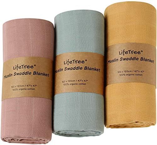 LifeTree Baby Swaddle Blankets, Soft Muslin Swaddle Blankets Boys Girls, Large 47 x 47 inches, Ea... | Amazon (US)