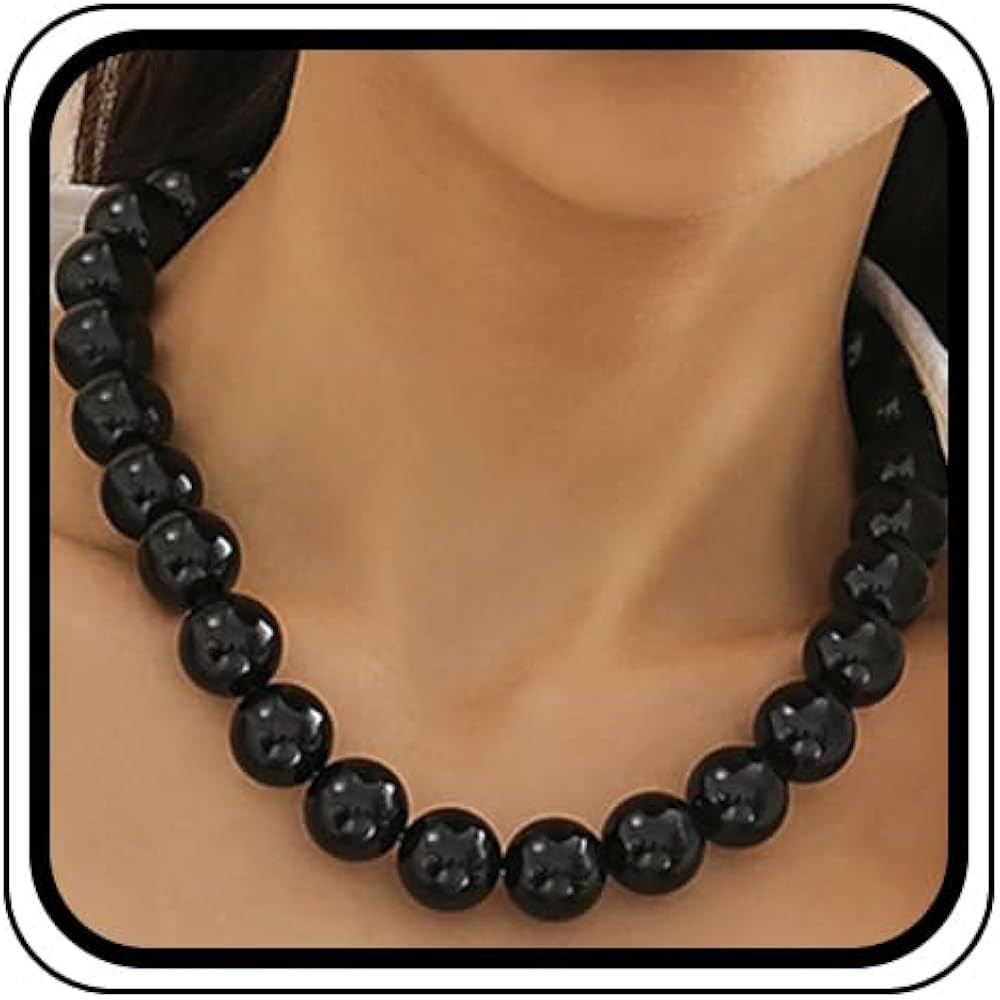 Large Red Beaded Choker Necklace for Women Vintage Black Pearls Balls Bead Collar Necklaces Chunk... | Amazon (US)