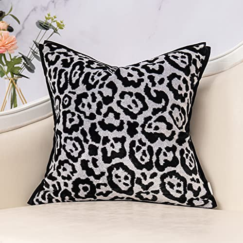 Yangest Black Square Pillow Cover Cut Velvet Leopard Print Cushion Cover Luxury Modern Pillowcover for Couch Living Room Bedroom,18x18 Inch | Amazon (US)