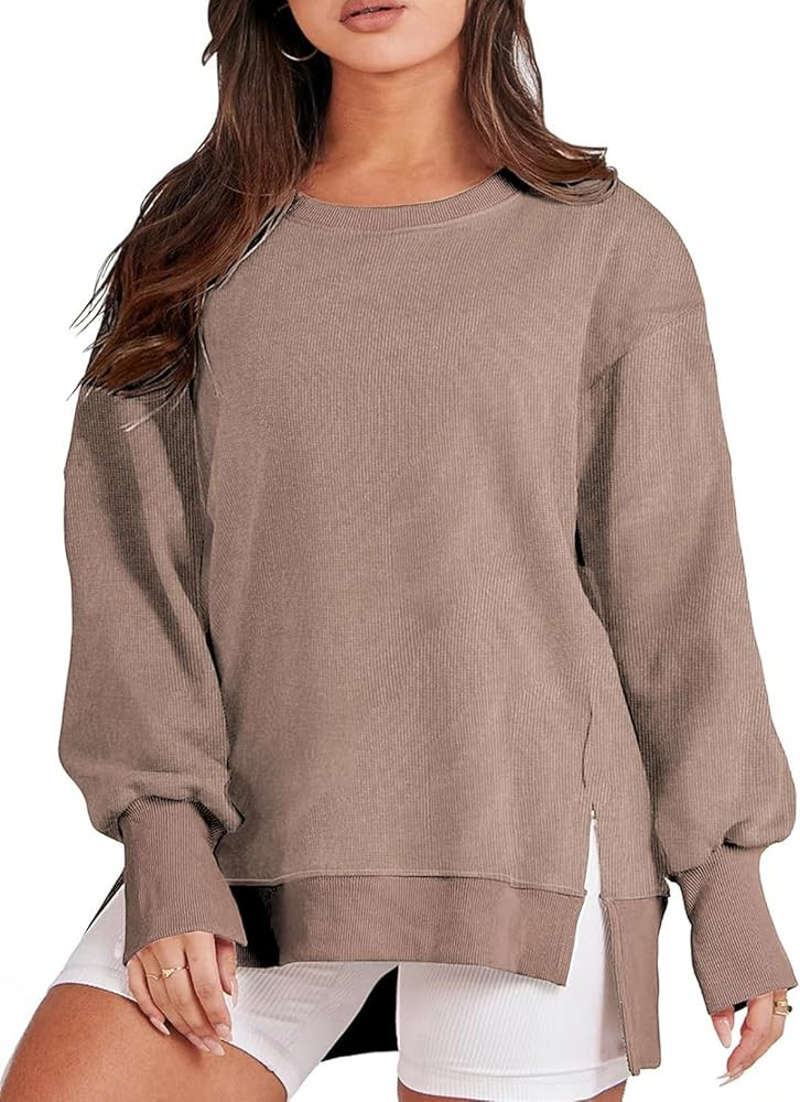 Eytino Women Plus Size Sweatshirt Crew Neck Long Sleeve Casual Slit Sloucthy Pullover Shirt Top F... | Amazon (US)