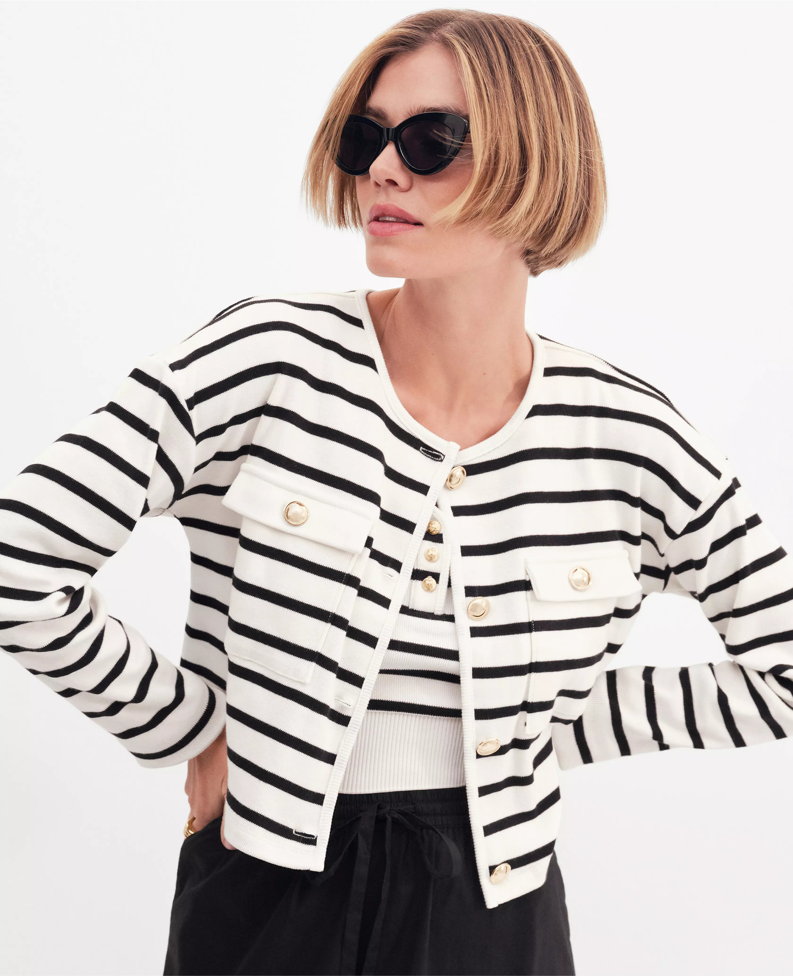 Weekend Collection Striped Knit Jacket | Ann Taylor